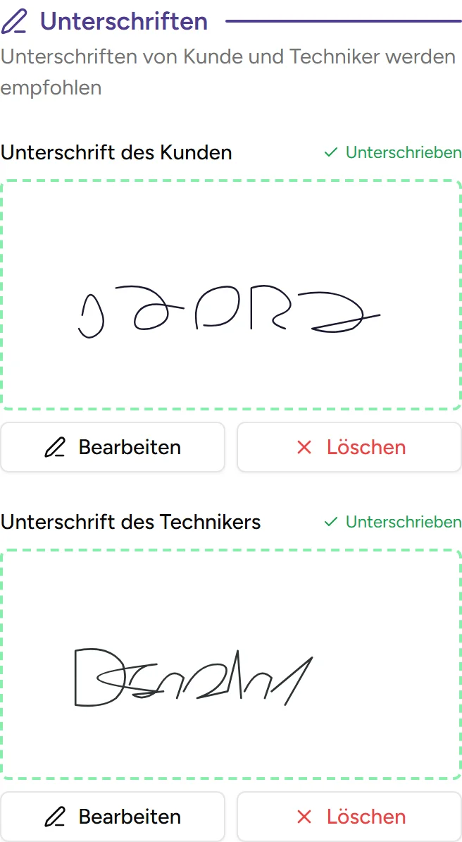 Unterschrift auf dem Bildschirm - mobile