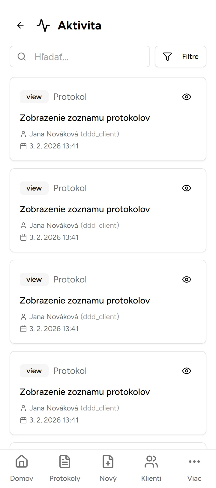 História aktivít História aktivít - Mobile