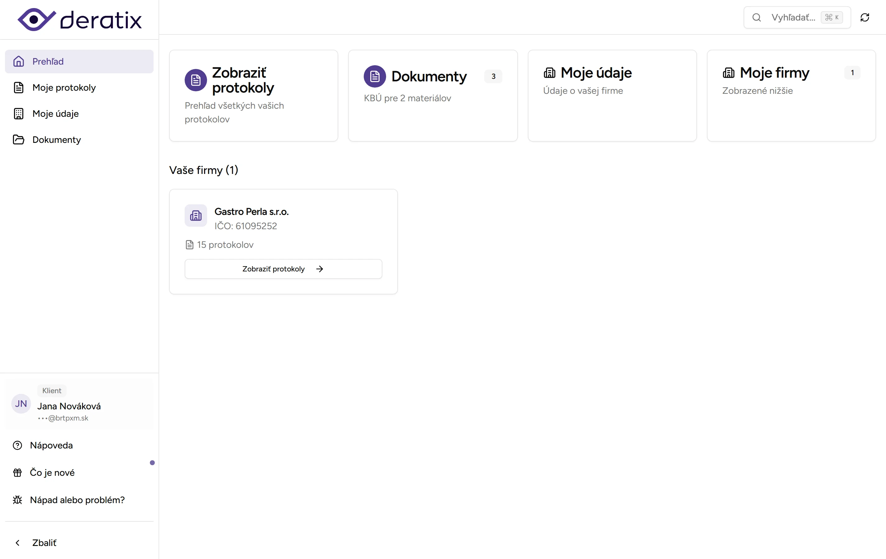 Klientský portál - Dashboard Klientský portál - Dashboard - Desktop