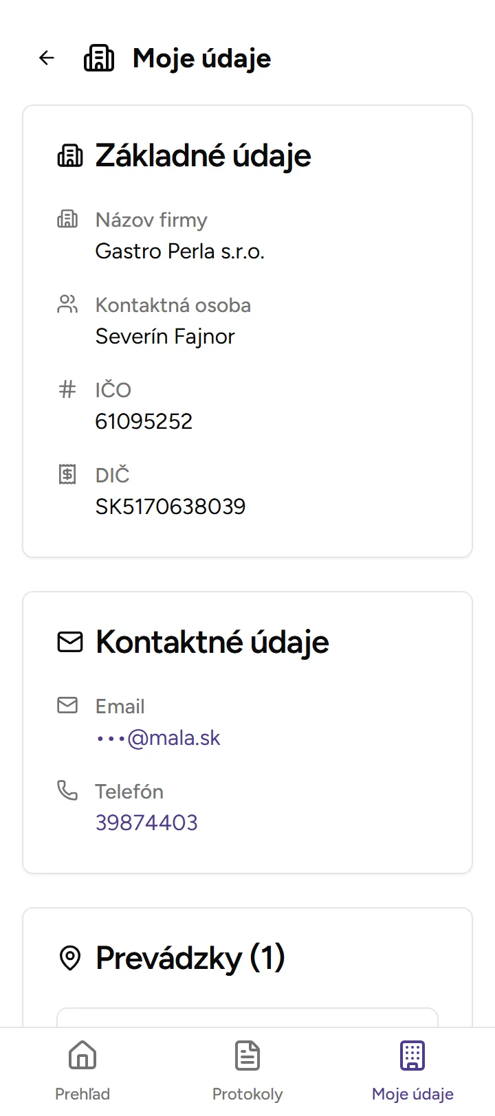 Moje údaje - Mobile