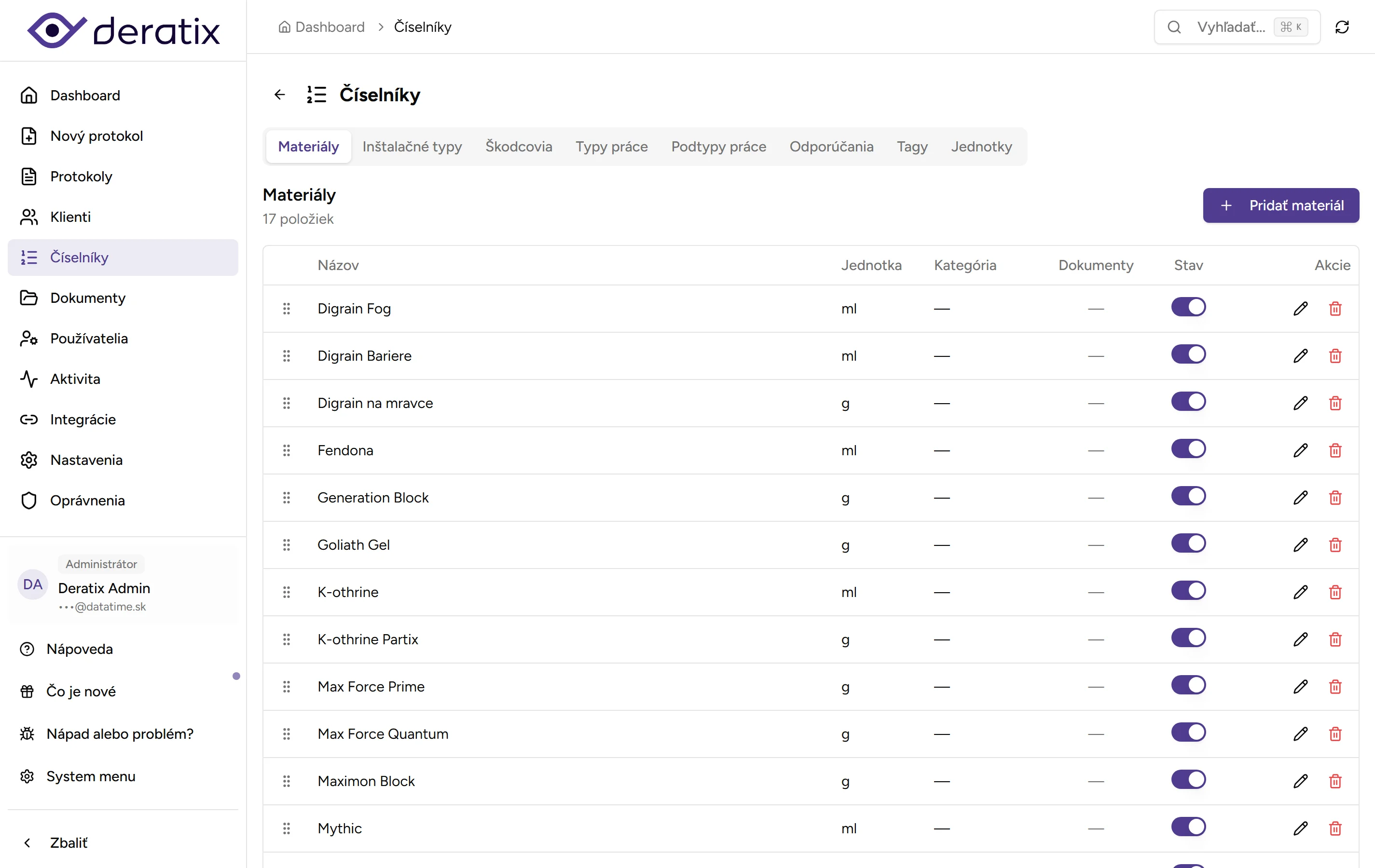 Prehľad číselníkov - Desktop