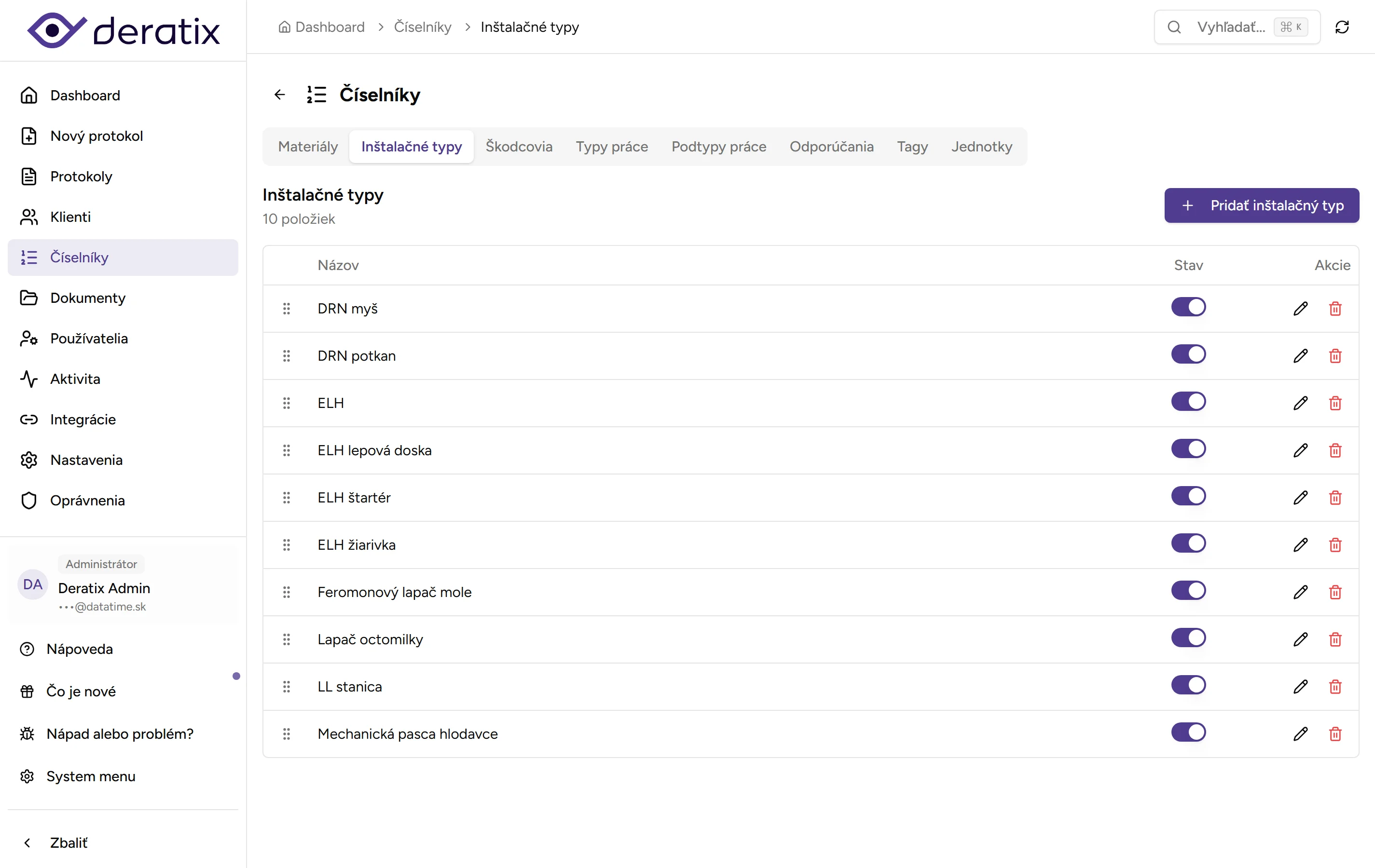 Číselník inštalačných typov Číselník inštalačných typov - Desktop