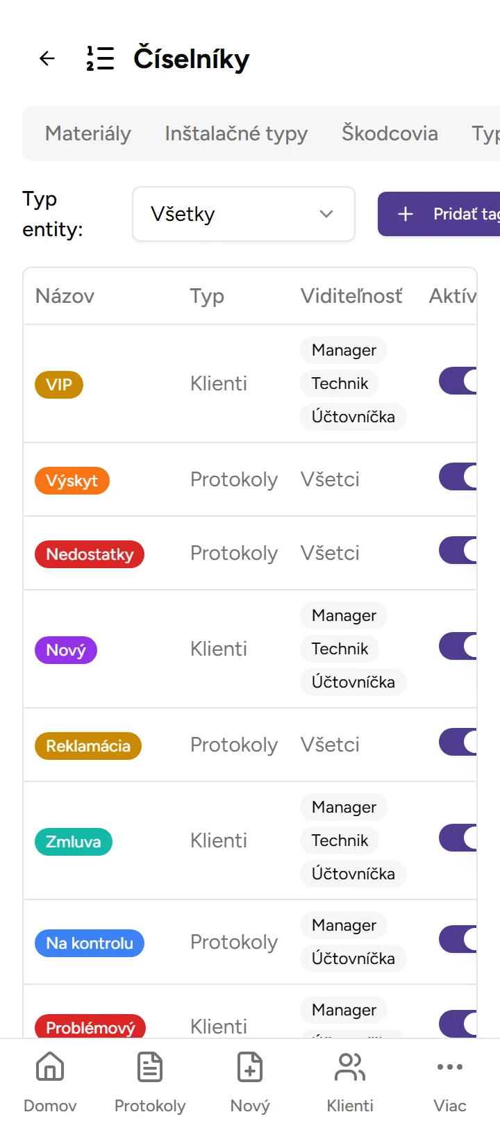 Číselník tagov Číselník tagov - Mobile