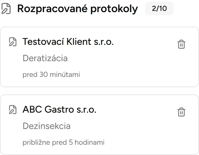 Rozpracované protokoly - Mobile