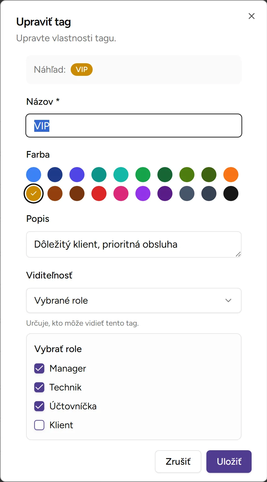 Dialóg editácie tagu Dialóg editácie tagu - Desktop