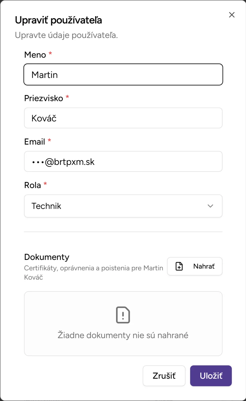 Dialóg editácie používateľa Dialóg editácie používateľa - Desktop