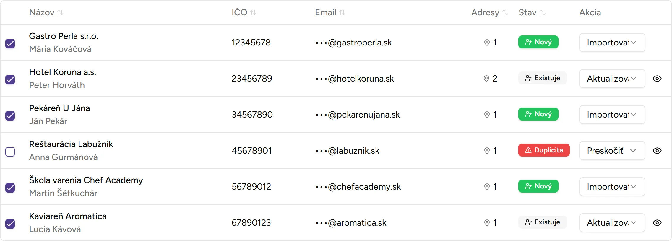 Tabuľka importu - Desktop