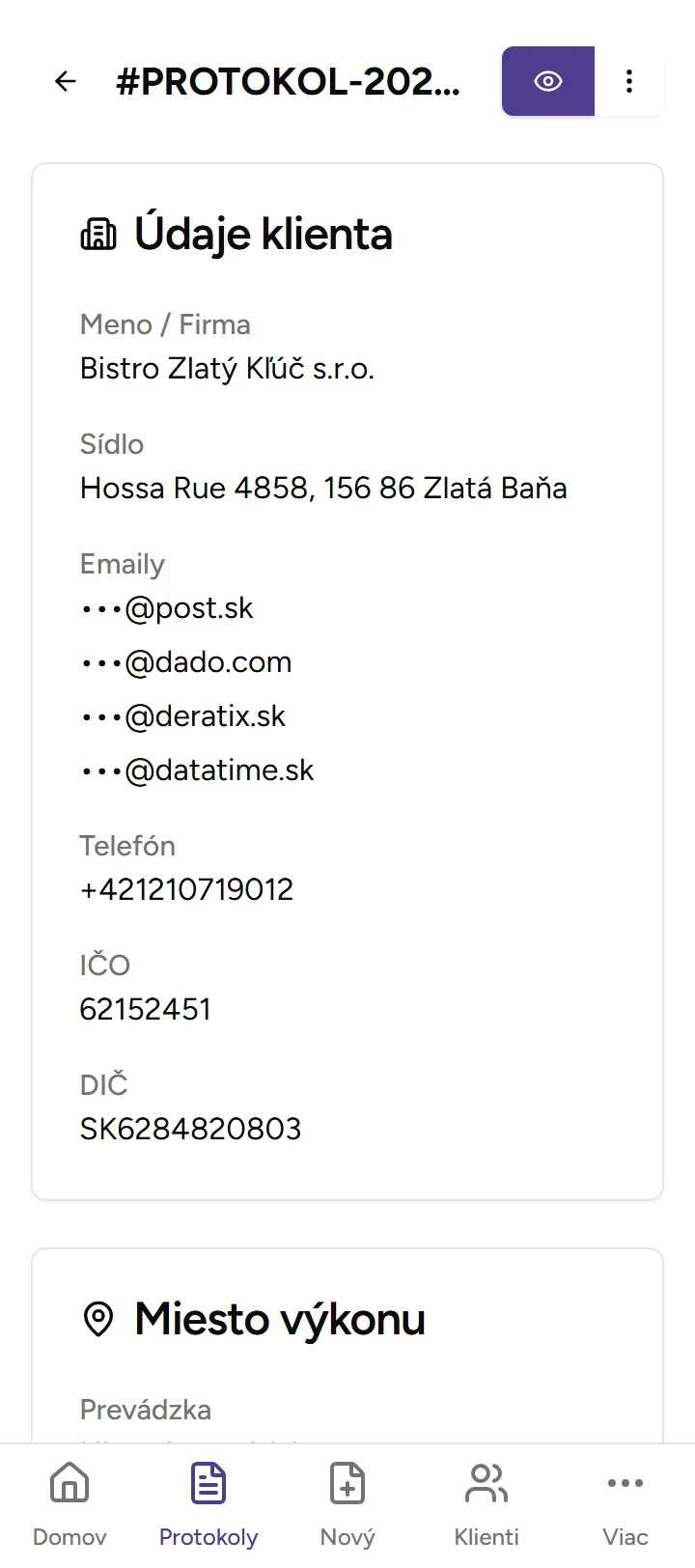 Detail protokolu - Mobile