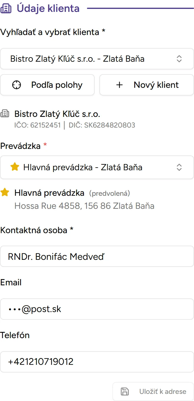 Sekcia výberu klienta Sekcia výberu klienta - Mobile