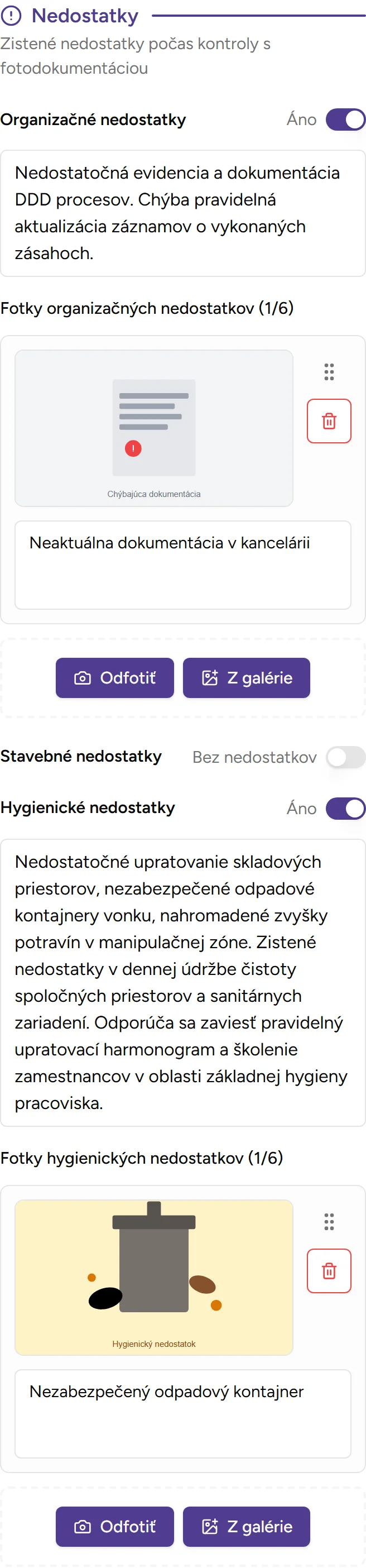 Sekcia nedostatkov Sekcia nedostatkov - Mobile