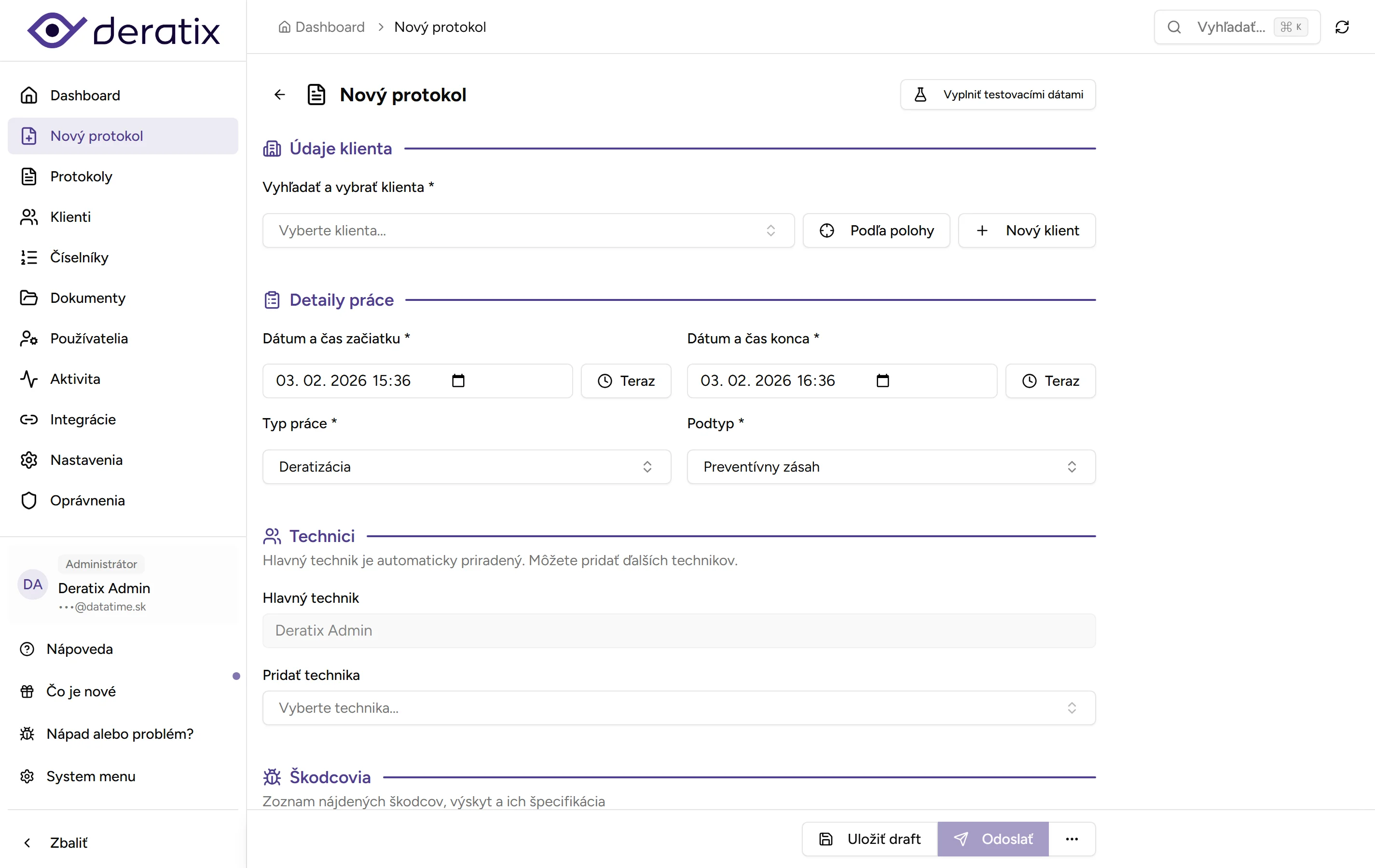 Formulár nového protokolu Formulár nového protokolu - Desktop