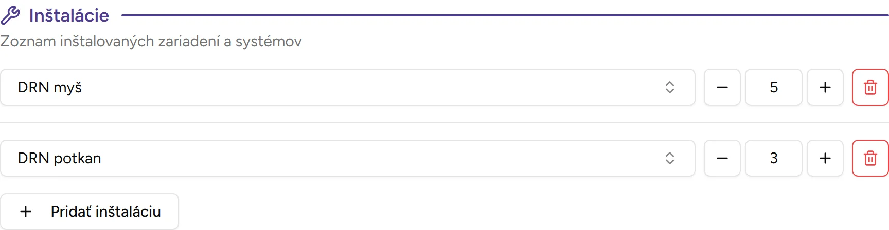Sekcia inštalácií Sekcia inštalácií - Desktop