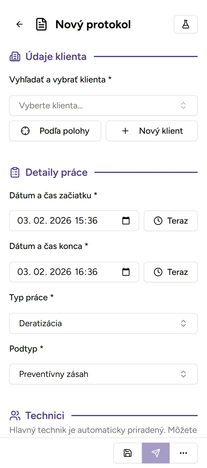 Formulár nového protokolu Formulár nového protokolu - Mobile