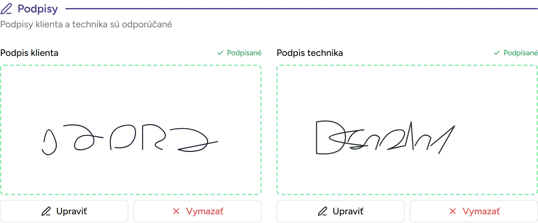 Sekcia podpisov Sekcia podpisov - Desktop