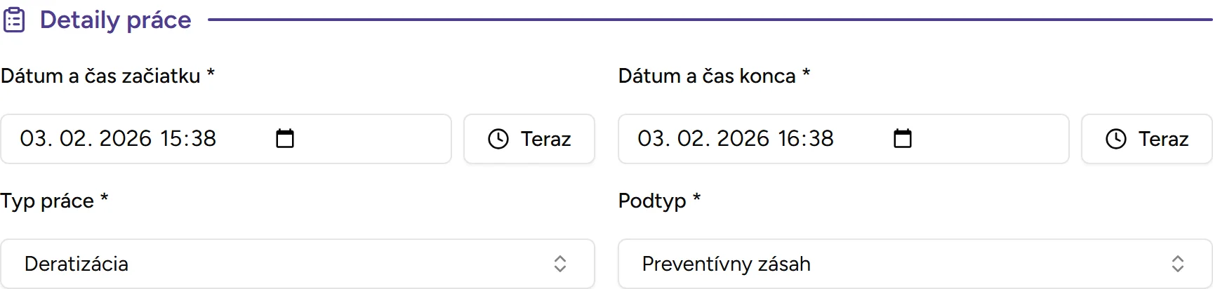 Sekcia detailov práce Sekcia detailov práce - Desktop