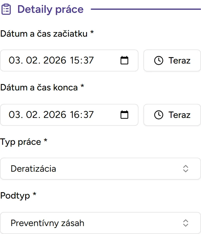Sekcia detailov práce Sekcia detailov práce - Mobile