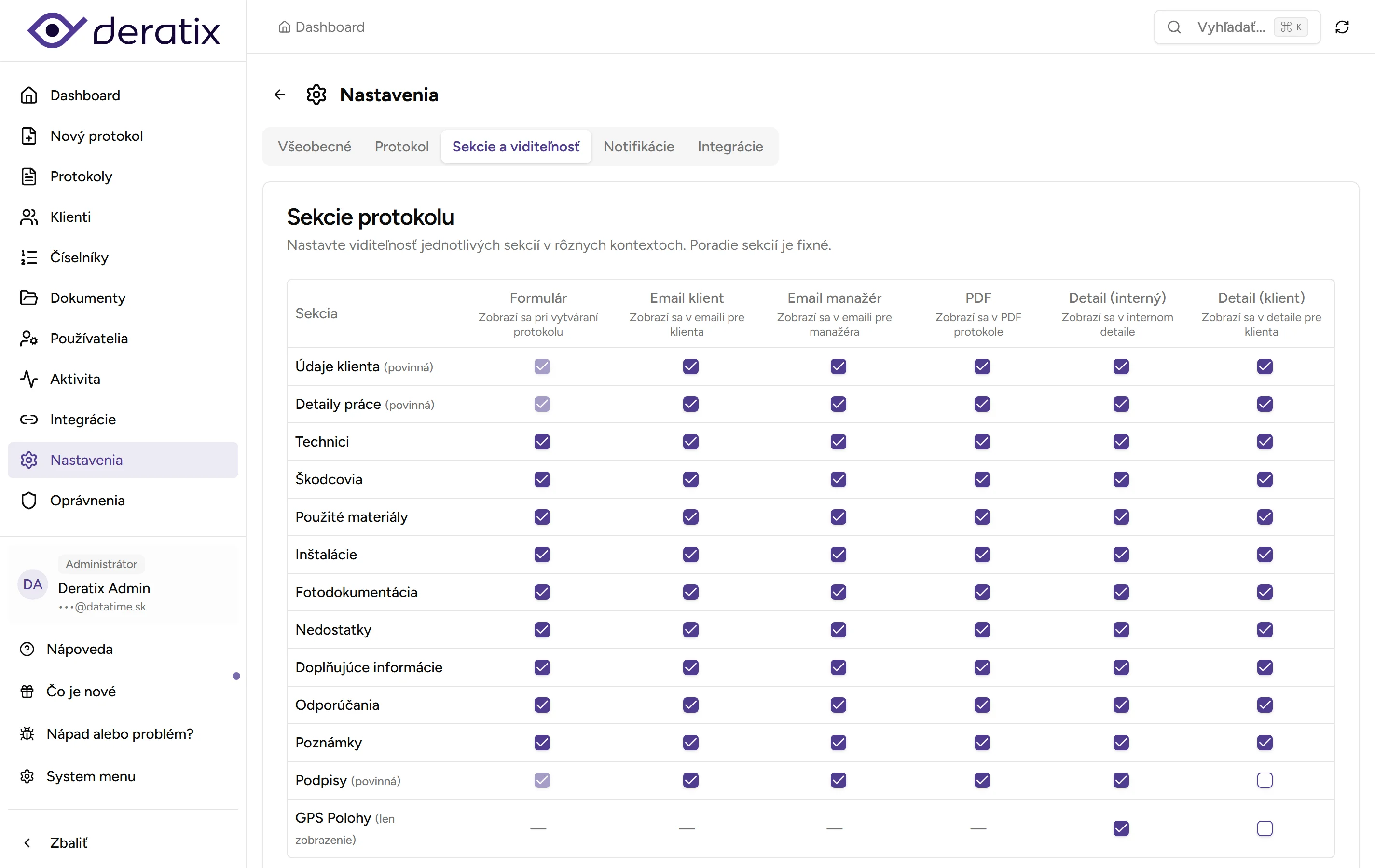 Sekcie a viditeľnosť Sekcie a viditeľnosť - Desktop