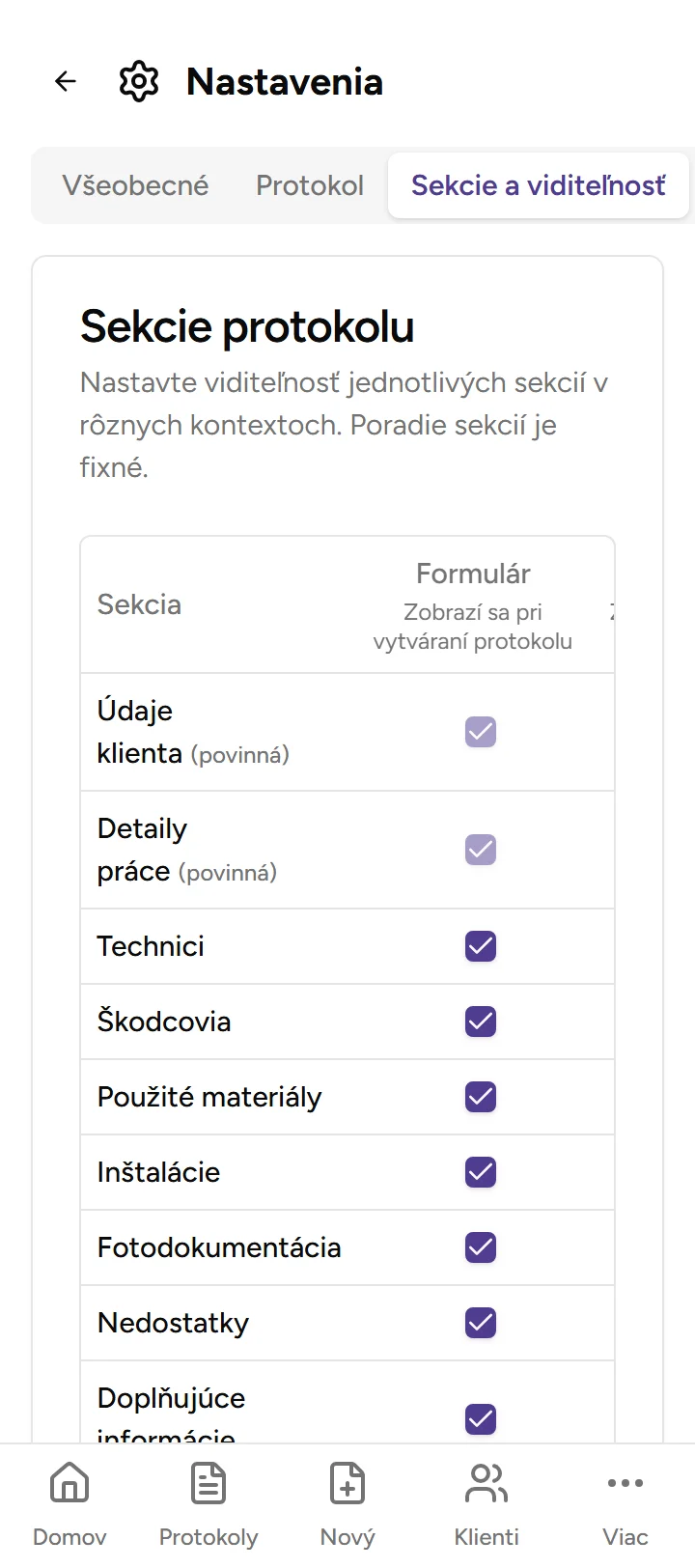 Sekcie a viditeľnosť Sekcie a viditeľnosť - Mobile