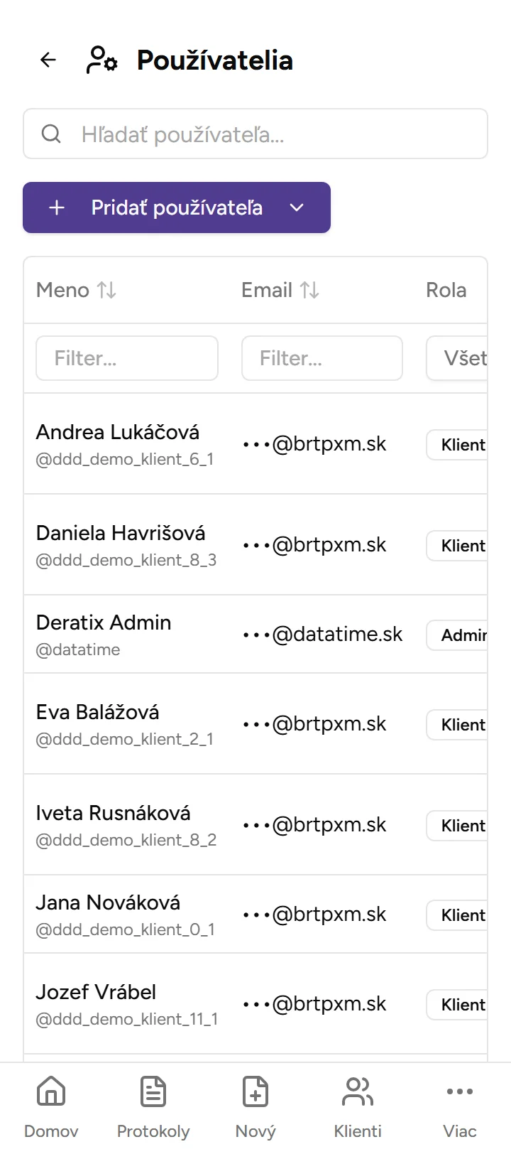 Správa používateľov Správa používateľov - Mobile